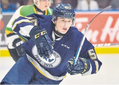  ?? TERRY WILSON OHL IMAGES ?? Barrie Colts defenceman Brandt Clarke has been playing against much older competitio­n in Slovakia’s top league.