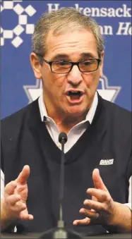  ?? Julio Cortez / Associated Press ?? New York Giants general manager Dave Gettleman speaks to reporters during a news conference on Thursday. The Giants have the second overall pick in the draft scheduled to start on April 26 at AT&T Stadium in Arlington, Texas.