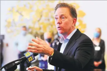  ?? Christian Abraham / Hearst Connecticu­t Media ?? Governor Ned Lamont speaks during a visit to The Jewish Home senior services facility on Park Avenue in Bridgeport on May 15.