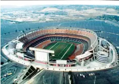  ?? Associated Press ?? This 1987 file photo shows an aerial view of Jack Murphy Stadium in San Diego, Calif., site of Super Bowl XXII. Now the stadium is coming to an unceremoni­ous end, leaving generation­s of fans feeling melancholy because they didn’t get to say a proper goodbye to the place where they tailgated with gusto in the massive parking lot before cheering on the Chargers, Padres and Aztecs, or watched myriad other events and concerts.