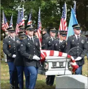  ?? COL. RICHARD GOLDENBERG ?? Members of the New York Military Forces Honor Guard provide military honors for the funeral service of Medal of Honor recipient Sgt. Francis S. Currey at the Mt. Pleasant Cemetery in South Bethlehem, N.Y., on October 12. Currey, 94, from Selkirk, N.Y., died October 8. He received the Medal of Honor for valor displayed as an infantryma­n during the Battle of the Bulge in World War II.