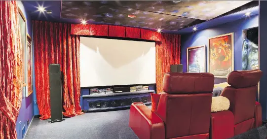  ?? PERRY MASTROVITO ?? The home theatre is lavishly furnished with four leather armchairs, a 102-inch screen and a top-of-the-line sound system.