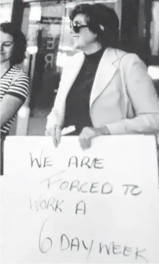  ?? ?? Eris Smyth OAM, a Tasmanian advocate for social justice, women and workers, on a picket line (above) and enjoying life (below). Pictures: Supplied