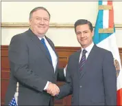  ?? MEXICO PRESIDENTI­AL PRESS OFFICE VIA AP ?? Secretary of State Mike Pompeo, left, and Mexican President Enrique Pena Nieto during a meeting in Mexico City on Friday.