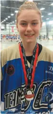  ?? HANDOUT PHOTO ?? Ainslee Rushton proudly wears the gold medal she won with Team B.C. at the bantam female national lacrosse championsh­ip tournament in Halifax.