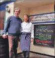  ??  ?? Tim and Fran pictured a few years ago outside Creelers which has now closed and relocated to Skipness after almost 26 years on Arran.
