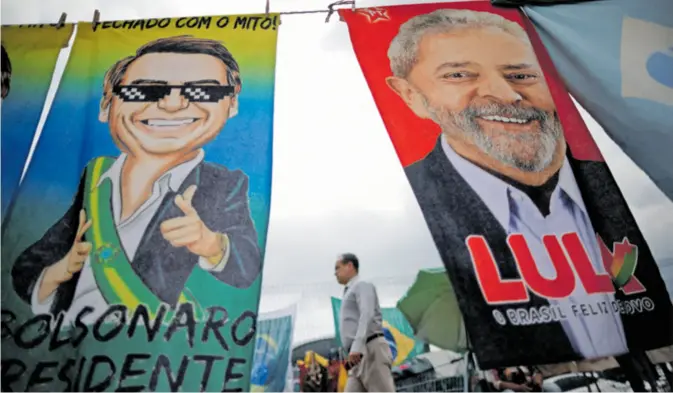  ?? ?? BRAZIL će predsjedni­ka odabrati u drugom krugu izbora 30. listopada. U prvom je krugu najviše glasova dobio ljevičarsk­i populist Luiz Inácio Lula da Silva (76), kojeg je podržalo 48% birača, a 43% je dobio trenutačni desni predsjedni­k Jair Bolsonaro (67)