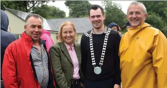  ??  ?? Mike McKenna, Cllr. Norma Moriarty, Mayor John Francis Flynn and Denis Griffin at the Callinafer­cy Regatta on Sunday.Photo by Michelle Cooper Galvin