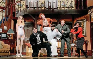 ??  ?? Helmerich School of Drama students perform in University Theatre’s comedy “Noises Off.”