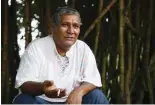  ?? ?? Peruvian shaman Jose Campos speaks next to Ayahuasca (Banisterio­psis caapi) plants - also known as, caapi, soul vine, or yage - during an interview in Yarinacoch­a, Pucallpa, Peru.