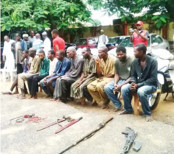  ?? Photo: Balarabe Alkassim ?? Suspected kidnappers, cattle rustlers, car and motorcycle snatchers paraded by the police in Bauchi.