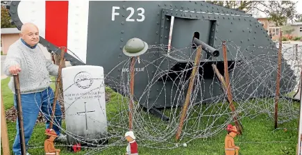  ?? PHOTO: JOHN BISSET/FAIRFAX NZ ?? Pleasant Point RSA president Lloyd Robertson with the Anzac display near the town’s railway station.