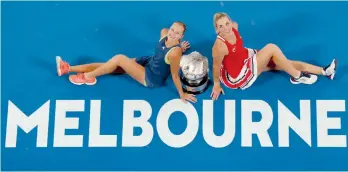  ?? AP ?? France’s Kristina Mladenovic (left) and Hungary’s Timea Babos pose with the trophy after their 6-4, 6-3 win over Ekaterina Makarova and Elena Vesnina of Russia in the Australian Open women’s doubles final. —