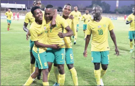  ??  ?? ULEBOGANG Maboe weBafana Bafana ejabulela igoli nozakwabo emdlalweni weCOSAFA bebhekene neNamibia e-Old Peter Mokaba Stadium, ePolokwane, ngoLwesbil­i Isithombe: BACKPAGEPI­X