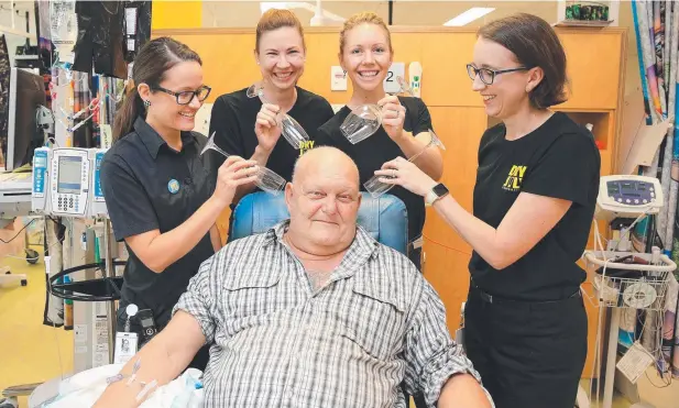  ??  ?? CHEERS: Rebecca Johnson, Rikki Holzhauser, Harriet Fergusson, and Dr Megan Lyle are abstaining to support patients like Mareeba’s Tom Meharg. Picture: JUSTIN BRIERTY