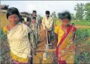  ?? HT PHOTO ?? Radha (14) and Kunti (11) seen pulling the yoke in their father’s field in the chief minister’s native district of Sehore.