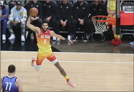  ?? ROB GRAY — THE ASSOCIATED PRESS ?? Forward Jayson Tatum drives during the first half of the NBA All-star Game Sunday in Salt Lake City.