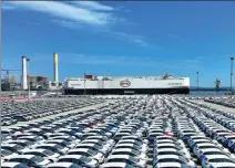  ?? XINHUA ?? BYD Exporter No 1 embarks on its maiden voyage from Shenzhen in Guangdong province on Jan 15, transporti­ng more than 5,000 vehicles to Europe.