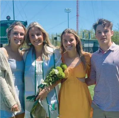  ?? MIKE CLEVENGER/COURTESY ?? Siblings Maisy, from left, Shay, Eloise and Mac Clevenger. Shay, a defender for Loyola Maryland, and Eloise, an attacker for Maryland, are both set to play Thursday in NCAA Tournament quarterfin­al games.
