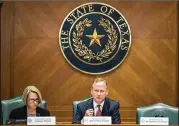  ?? PHOTOS BY RICARDO B. BRAZZIELL / AMERICAN-STATESMAN ?? State Rep. Four Price, R-Amarillo, speaks during the Texas House subcommitt­ee hearing on opioids and substance abuse Tuesday as committee clerk Sandra Talton looks on.