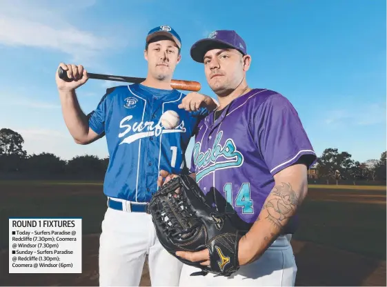  ??  ?? Baseballer­s Scott Hillier (Surfers Paradise) and Marcel Vengoa (Coomera) will begin their Greater Brisbane League campaigns tonight. Picture: GLENN HAMPSON