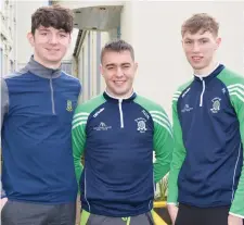  ??  ?? Ciarán Ó’Nualáin, Ryan O’Neill and Padraig De Róiste enjoying the Gaelcholái­ste Chiarraí Jersey Day in the school on Friday morning.