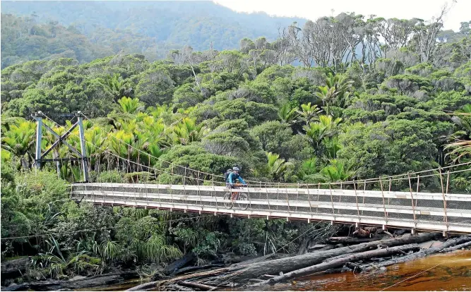  ??  ?? The Ko¯ haihai Swingbridg­e on the track which is for fit, grade 3-4 riders.