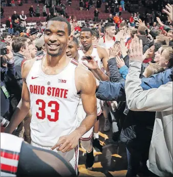  ?? [JOSHUA A. BICKEL/DISPATCH] ?? Keita Bates-Diop is all smiles after scoring 32 points to lead Ohio State over top-ranked Michigan State.