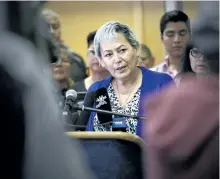  ?? JOHN WOODS/THE CANADIAN PRESS ?? Sandra Delaronde, Missing and Murdered Indigenous Women and Girls Coalition Co-chair, speaks at a press conference calling for a re-organizati­on of the National Inquiry into Missing and Murdered Indigenous Women and Girls in Winnipeg, Wednesday.