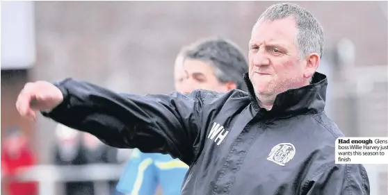  ??  ?? Had enough Glens boss Willie Harvey just wants this season to finish