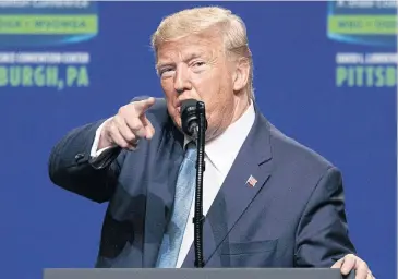  ?? AP ?? President Donald Trump speaks at the 9th annual Shale Insight Conference at the David L Lawrence Convention Centre in Pittsburgh on Wednesday.