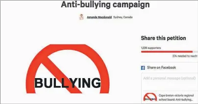  ??  ?? A petition on Change.org is circulatin­g with hopes enough names on it will get the school board to enforce or change policies on bullying.