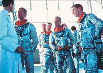  ?? Warner Bros. ?? MERCURY ASTRONAUTS: The 1983 picture stars Scott Glenn as Alan Shepherd, left, Charles Frank as Scott Carpenter, Fred Ward as Gus Grissom, Ed Harris as John Glenn and Dennis Quaid as Gordon Cooper.