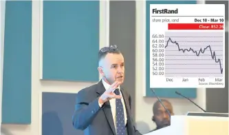  ?? ITUMELENG ENGLISH African News Agency ( ANA) ?? FIRSTRAND chief executive Alan Pullinger reported a 5 percent rise in headline earnings to R13.99 billion for the six months ending December 2019. |