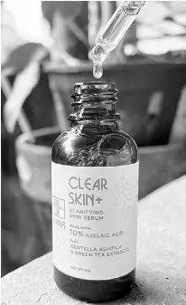  ?? PHOTO BY JULIANA MAXINE VASQUEZ ?? THE Ellana Clear Skin+ Clarifying Serum is perfect for those with skin redness and acne.