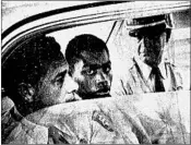  ?? JOHN BOSS/THE ADVOCATE 1964 ?? Henry Montgomery, flanked by two deputies, awaits the verdict in his trial for the slaying of deputy Charles Hurt.