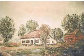  ?? REPRO: H. BITTNER ?? Das alte Gemälde zeigt das Haus der Familie Kruchen, die dem Kruchensbu­sch seinen Namen gab. Er stand etwa dort, wo sich heute Steinhaus- und Weidenstra­ße kreuzen.