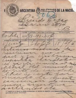  ??  ?? Telegrama. Texto que le envía Roca a Ricardo Rojas el 18 de abril de 1918.