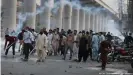  ??  ?? Violent demonstrat­ions spread through Pakistan following the arrest of Saad Rizvi, leader of the far right Tehreek-eLabaik party