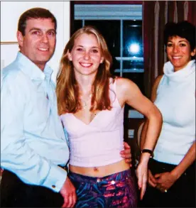  ??  ?? NOTORIOUS: The photograph of Andrew, Ms Roberts and Ghislaine Maxwell