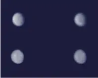  ??  ?? Two daytime captures of Mercury (top) compared with deliberate­ly blurred simulated views from WinJUPOS (bottom) show some good similariti­es between features