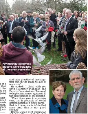  ??  ?? Paying tribute: Homing pigeons were released at the event yesterday Pain: Michael and wife Bernie