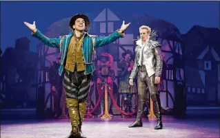  ?? PHOTO BY JEREMY DANIEL ?? Rob McClure (left) portrays playwright Nick Bottom and Adam Pascal plays Shakespear­e, Nick’s rockstar rival, in “Something Rotten!” The show opens Tuesday at the Kravis Center.