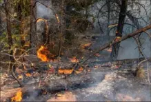  ?? Payton Bruni/AFP via Getty Images ?? Trees burn from the Bootleg Fire north of Bly, Ore., on Saturday. More than 2,100 firefighte­rs were struggling to contain the vast Bootleg Fire raging in southern Oregon, near the border with California.