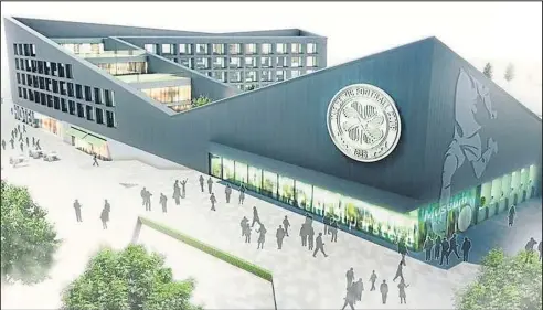  ??  ?? An artist’s impression of the developmen­t next to Celtic Park shows that it will include a retail store, ticketing facility, museum and hotel