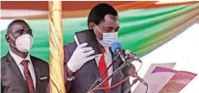  ?? | EPA ?? ZAMBIA’S new President Hakainde Hichilema takes his oath of office during a ceremony at Heroes Stadium, Lusaka, yesterday.
