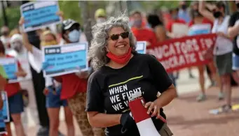  ?? MATT STONE / HERALD STAFF FILE ?? ‘GROWING AWARENESS’: Massachuse­tts Teachers Associatio­n President Merrie Najimy smiles during a rally in Malden last month.