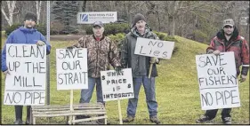  ?? Sam Macdonald ?? Ryan Fleury, Dave Scanlan, Edwin Shaw and Nicholas Hemphill participat­e in a protest to raise awareness of what they believe is at stake with the eventual closing of an effluent treatment facility by Northern Pulp.