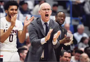  ?? Jessica Hill / Associated Press ?? Coach Dan Hurley and the UConn men’s basketball team open their season on Wednesday night against Central Connecticu­t State at Gampel Pavilion.