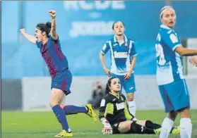  ?? FOTO: ÁLEX GALLARDO ?? Marta Torrejón celebra el 1-1 Igualó muy pronto el gol inicial de Julve